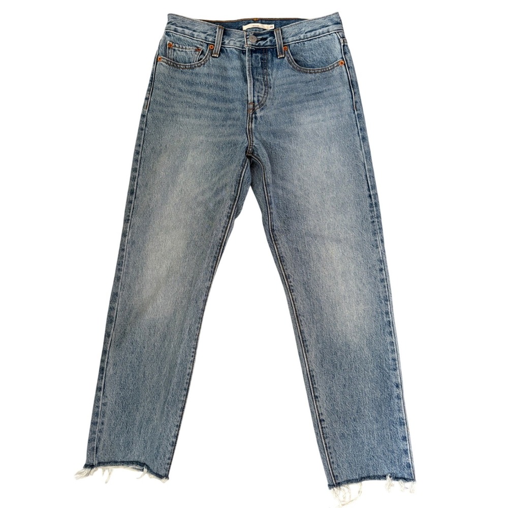 Levi's Jeans Womens 26 Blue Wedgie Straight High Rise Raw Hem Button Fly Denim